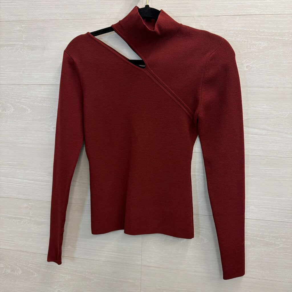 Autumn Cashmere Burgundy Cutout Mock Neck Long Sleeve Top Medium
