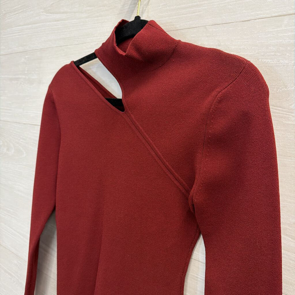 Autumn Cashmere Burgundy Cutout Mock Neck Long Sleeve Top Medium