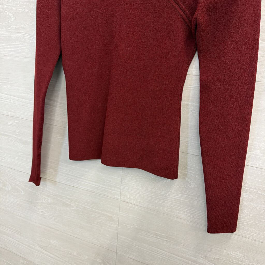 Autumn Cashmere Burgundy Cutout Mock Neck Long Sleeve Top Medium