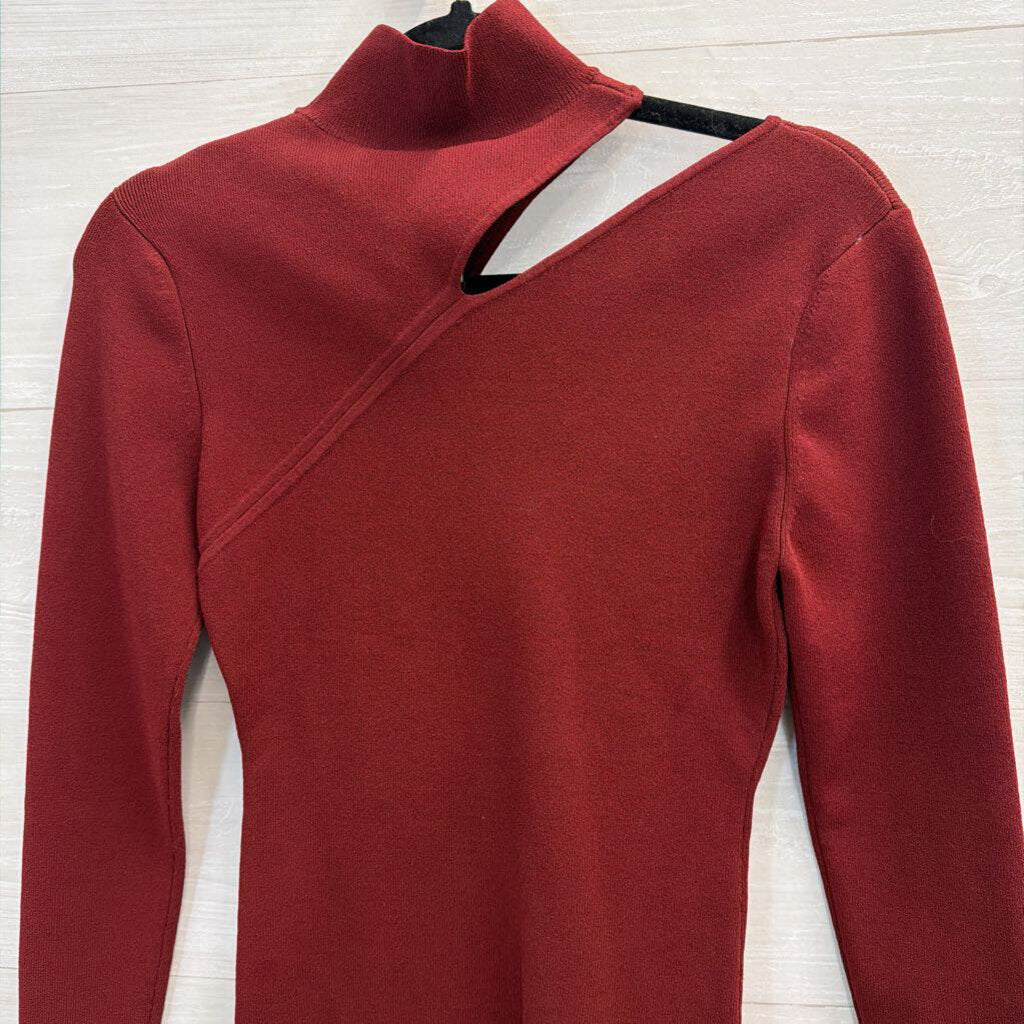 Autumn Cashmere Burgundy Cutout Mock Neck Long Sleeve Top Medium