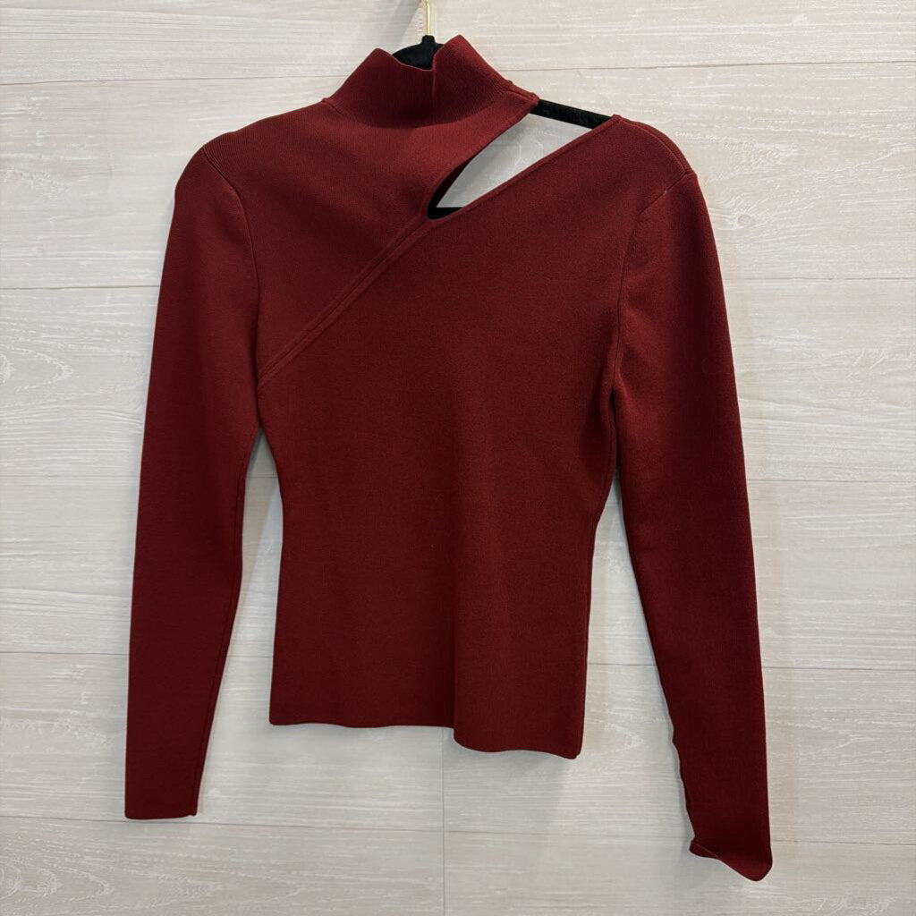 Autumn Cashmere Burgundy Cutout Mock Neck Long Sleeve Top Medium