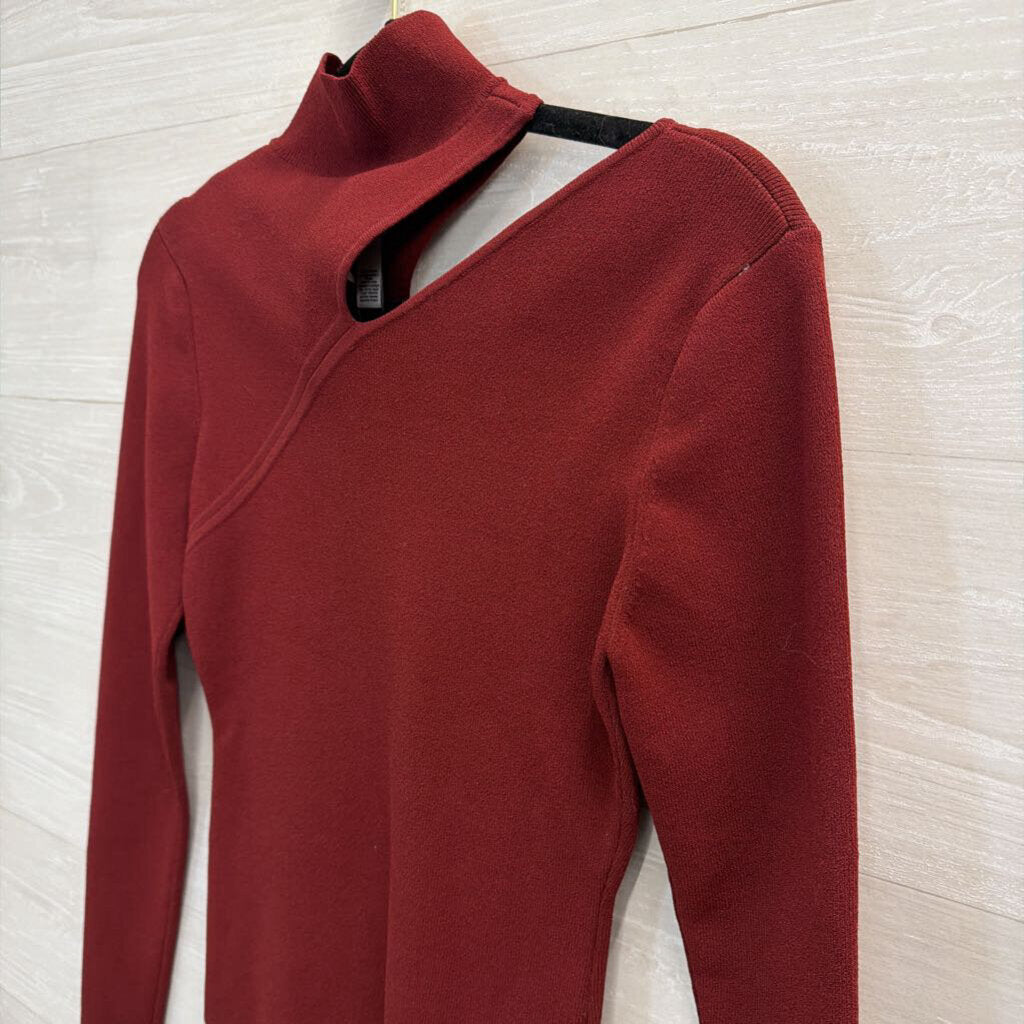 Autumn Cashmere Burgundy Cutout Mock Neck Long Sleeve Top Medium