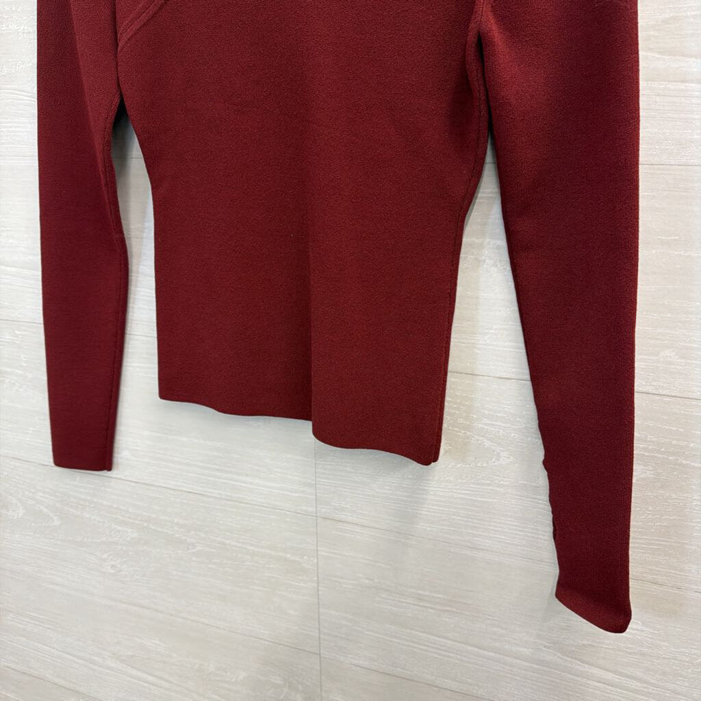 Autumn Cashmere Burgundy Cutout Mock Neck Long Sleeve Top Medium