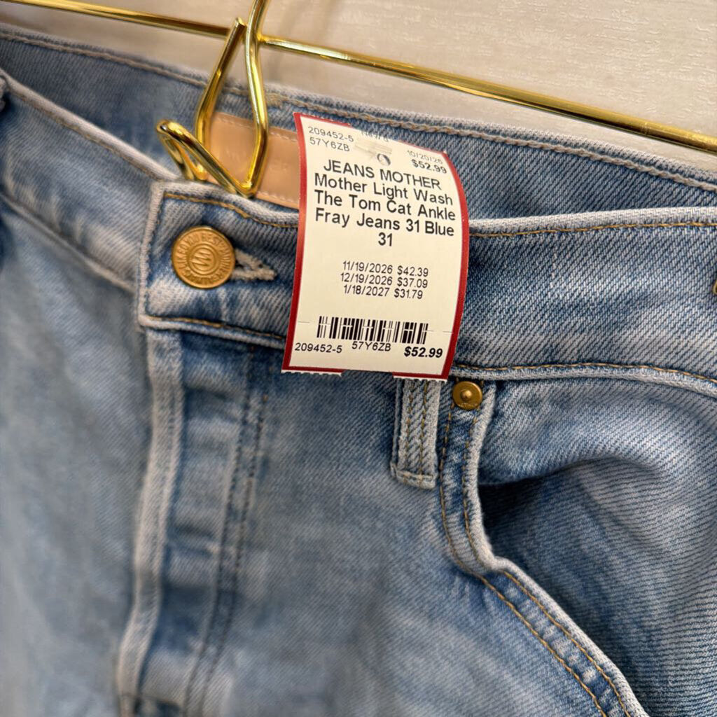 Mother Light Wash The Tom Cat Ankle Fray Jeans 31