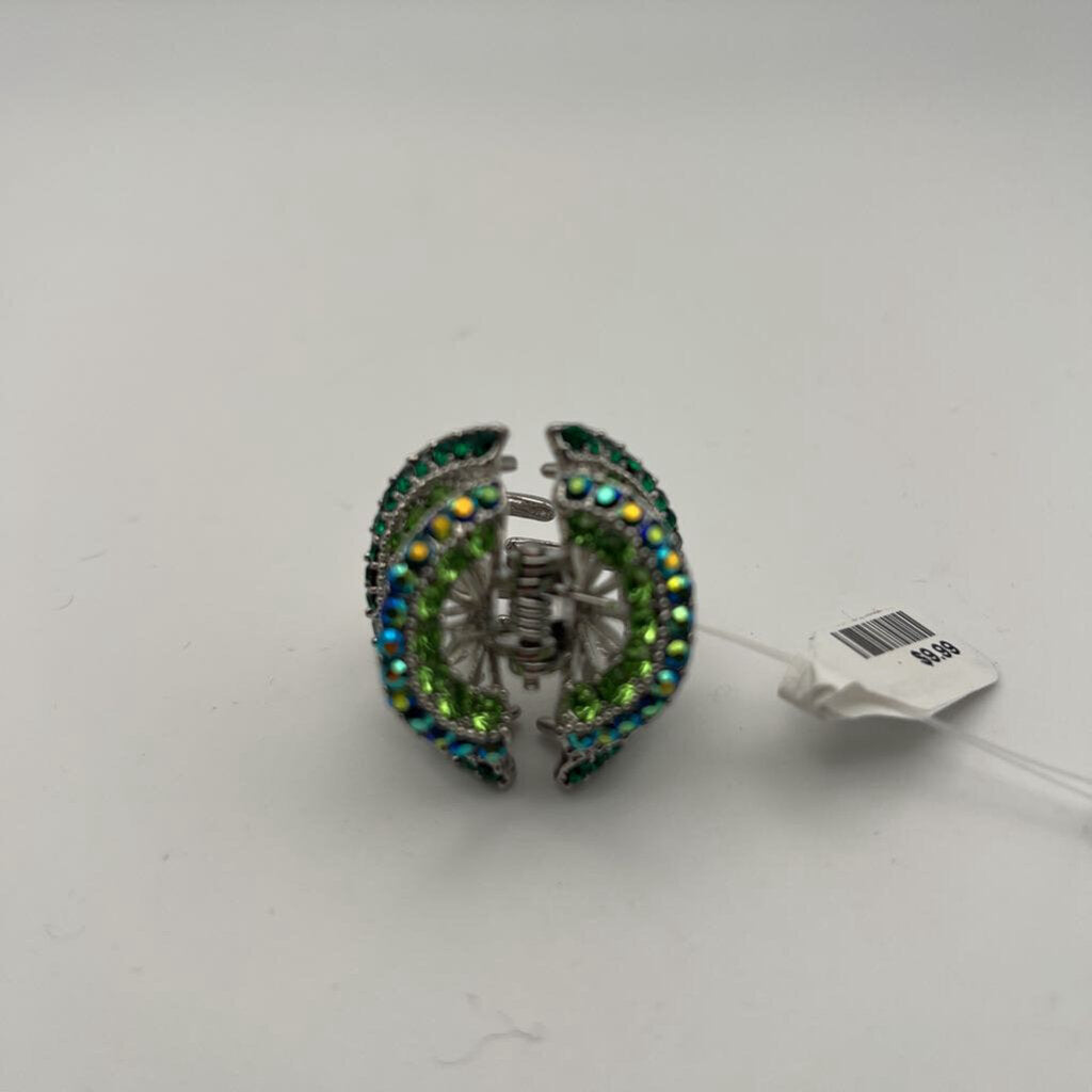 Green Rhinestone Circle Claw Clip