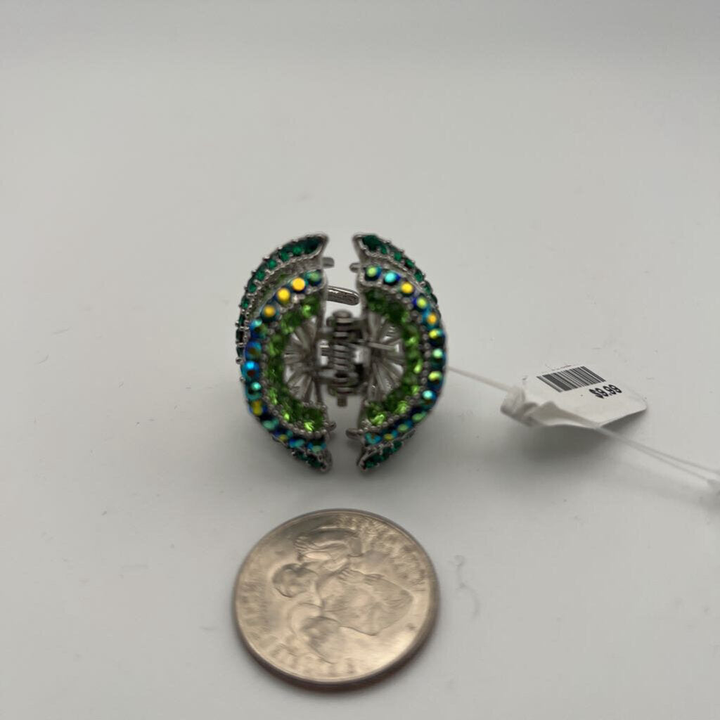 Green Rhinestone Circle Claw Clip