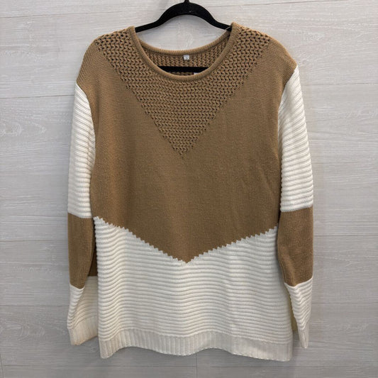 White/ Brown Knit Sweater Large