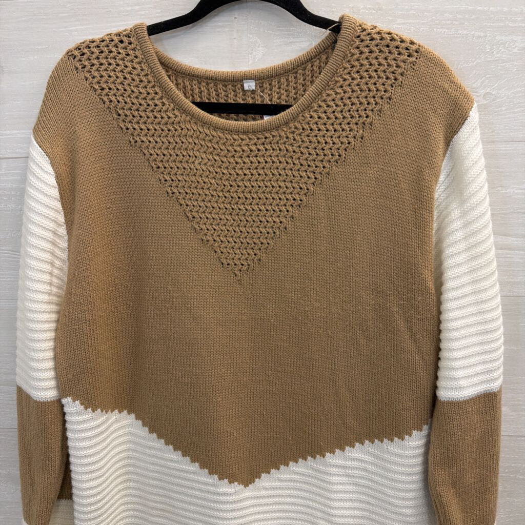 White/ Brown Knit Sweater Large