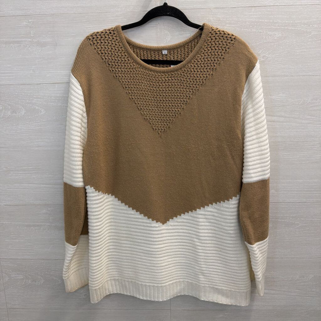 White/ Brown Knit Sweater Large