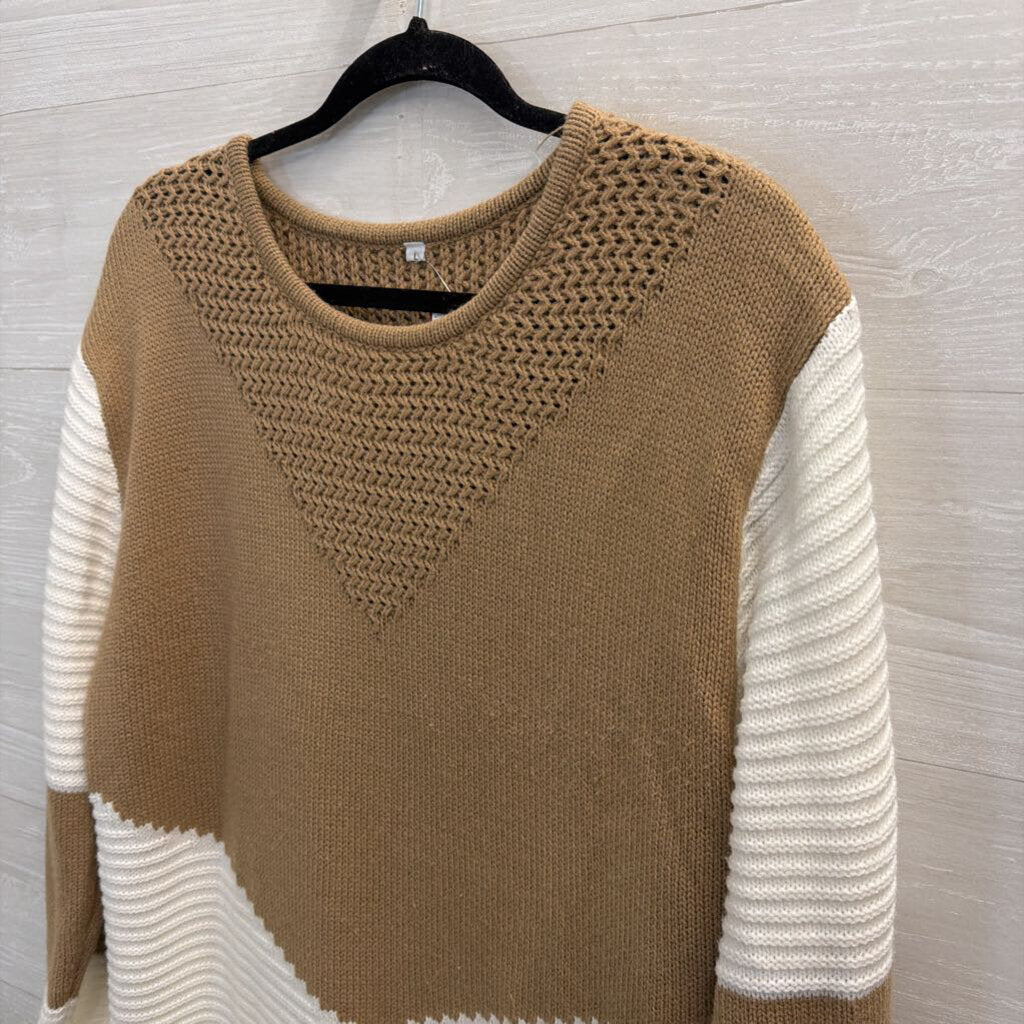 White/ Brown Knit Sweater Large