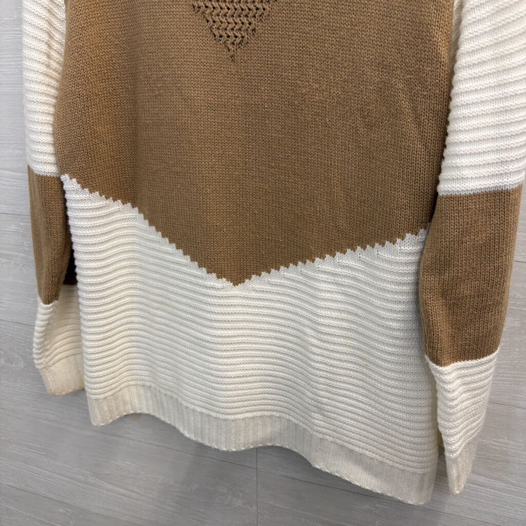 White/ Brown Knit Sweater Large