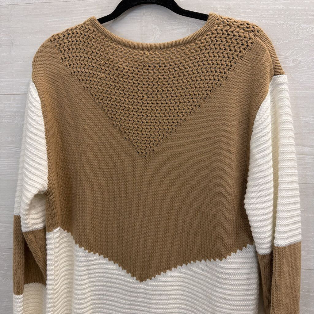 White/ Brown Knit Sweater Large