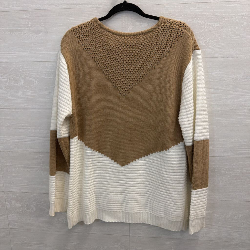 White/ Brown Knit Sweater Large