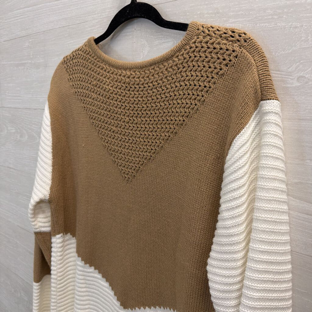 White/ Brown Knit Sweater Large