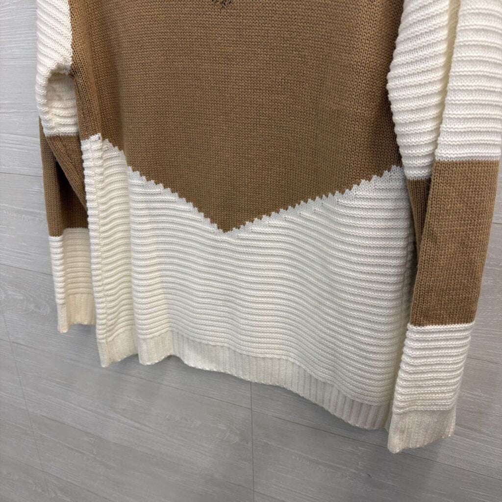 White/ Brown Knit Sweater Large