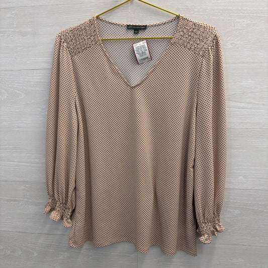 Adrianna Papell Pink/ Black Polka Dot Long Sleeve Top Large