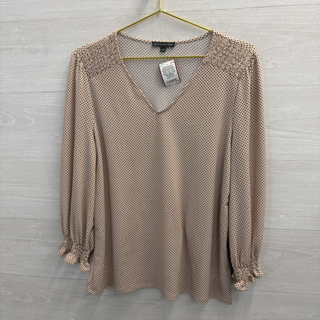 Adrianna Papell Pink/ Black Polka Dot Long Sleeve Top Large