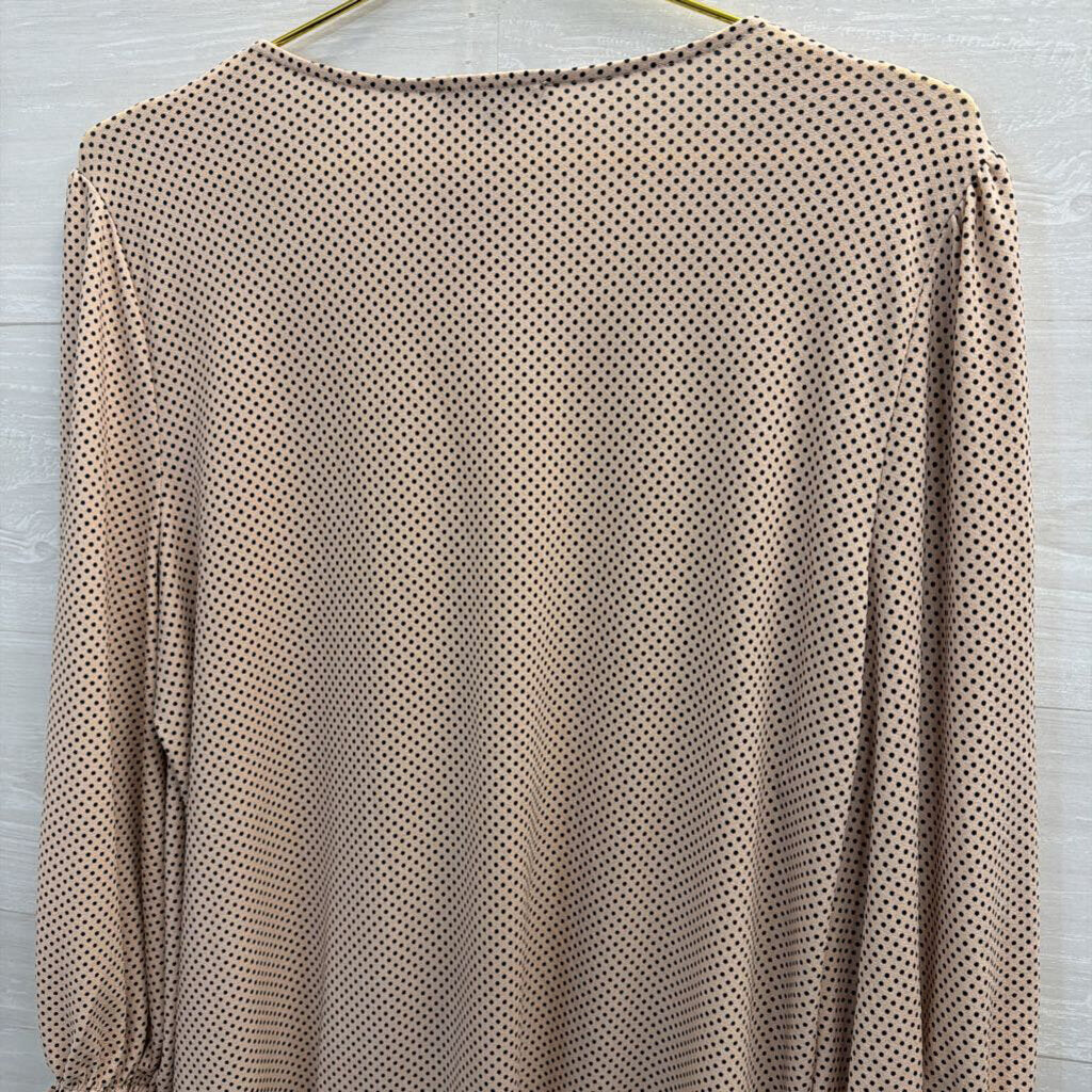 Adrianna Papell Pink/ Black Polka Dot Long Sleeve Top Large