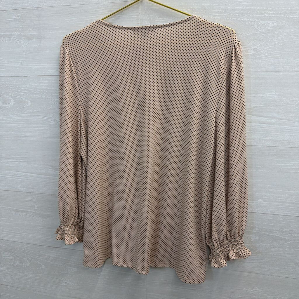 Adrianna Papell Pink/ Black Polka Dot Long Sleeve Top Large