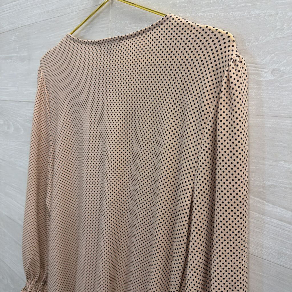 Adrianna Papell Pink/ Black Polka Dot Long Sleeve Top Large