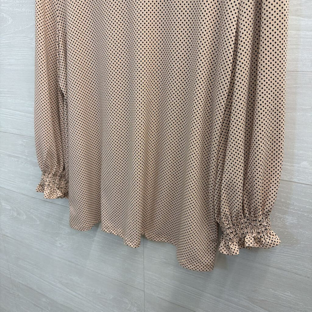 Adrianna Papell Pink/ Black Polka Dot Long Sleeve Top Large