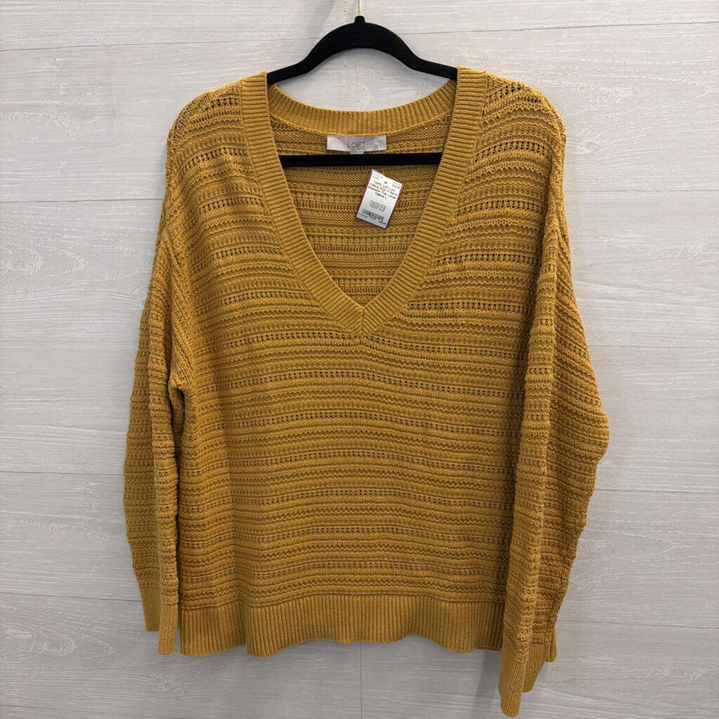 Loft Yellow Knit V Neck Sweater Top Large