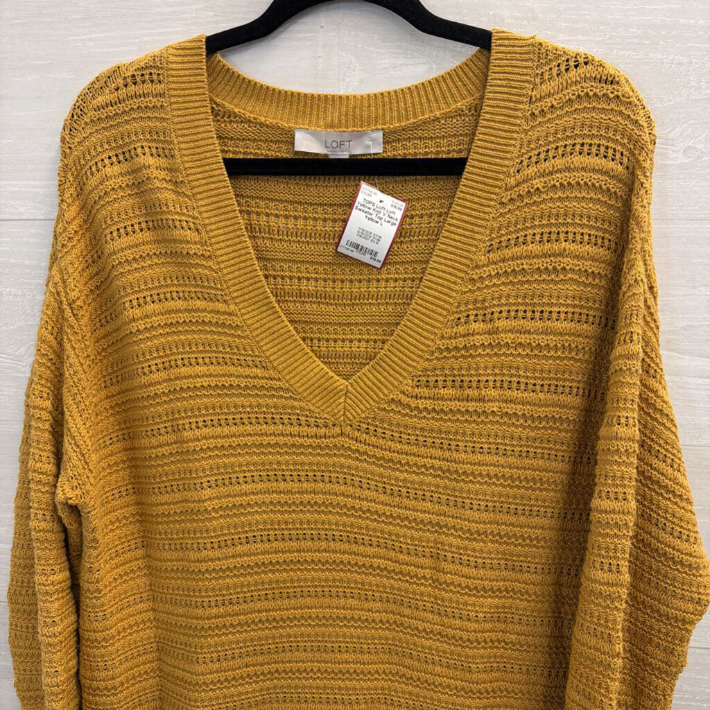 Loft Yellow Knit V Neck Sweater Top Large