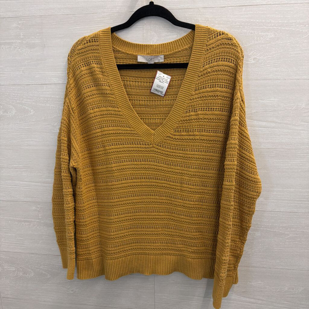 Loft Yellow Knit V Neck Sweater Top Large