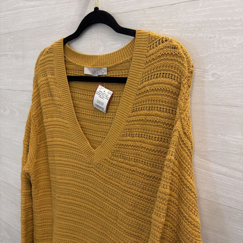 Loft Yellow Knit V Neck Sweater Top Large
