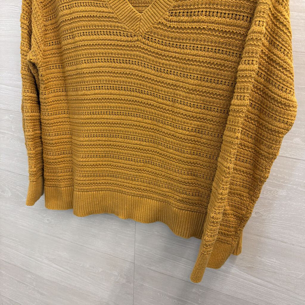 Loft Yellow Knit V Neck Sweater Top Large