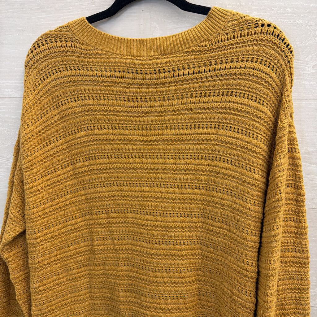 Loft Yellow Knit V Neck Sweater Top Large