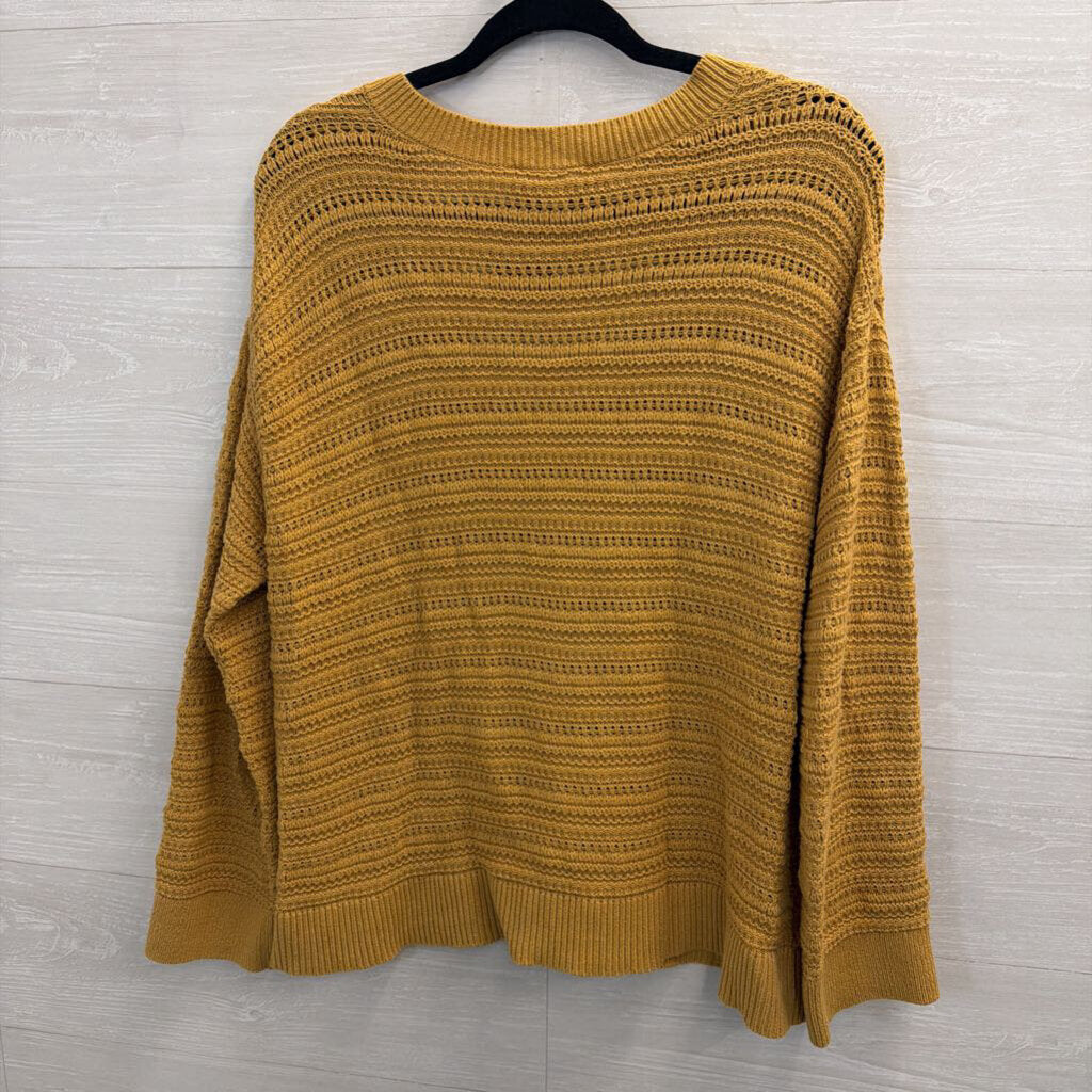 Loft Yellow Knit V Neck Sweater Top Large