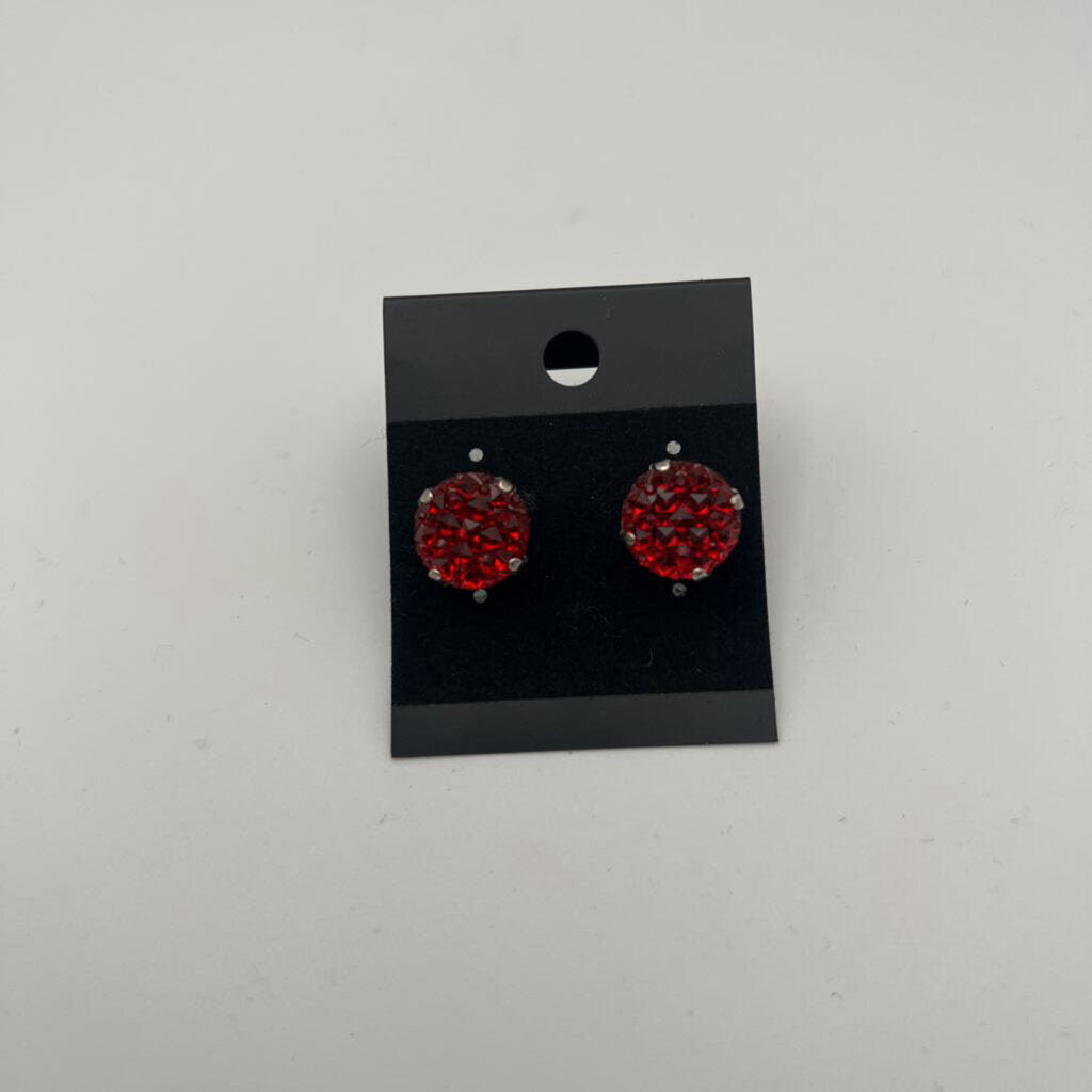 Red Druzy Stud Earrings