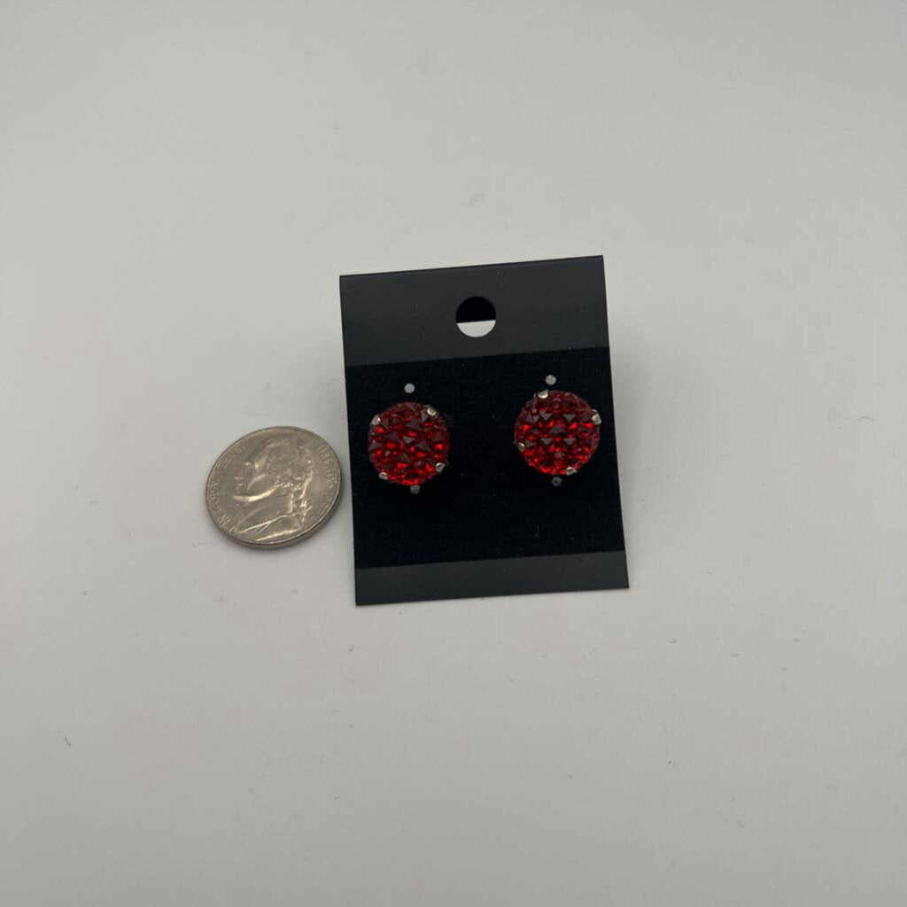 Red Druzy Stud Earrings