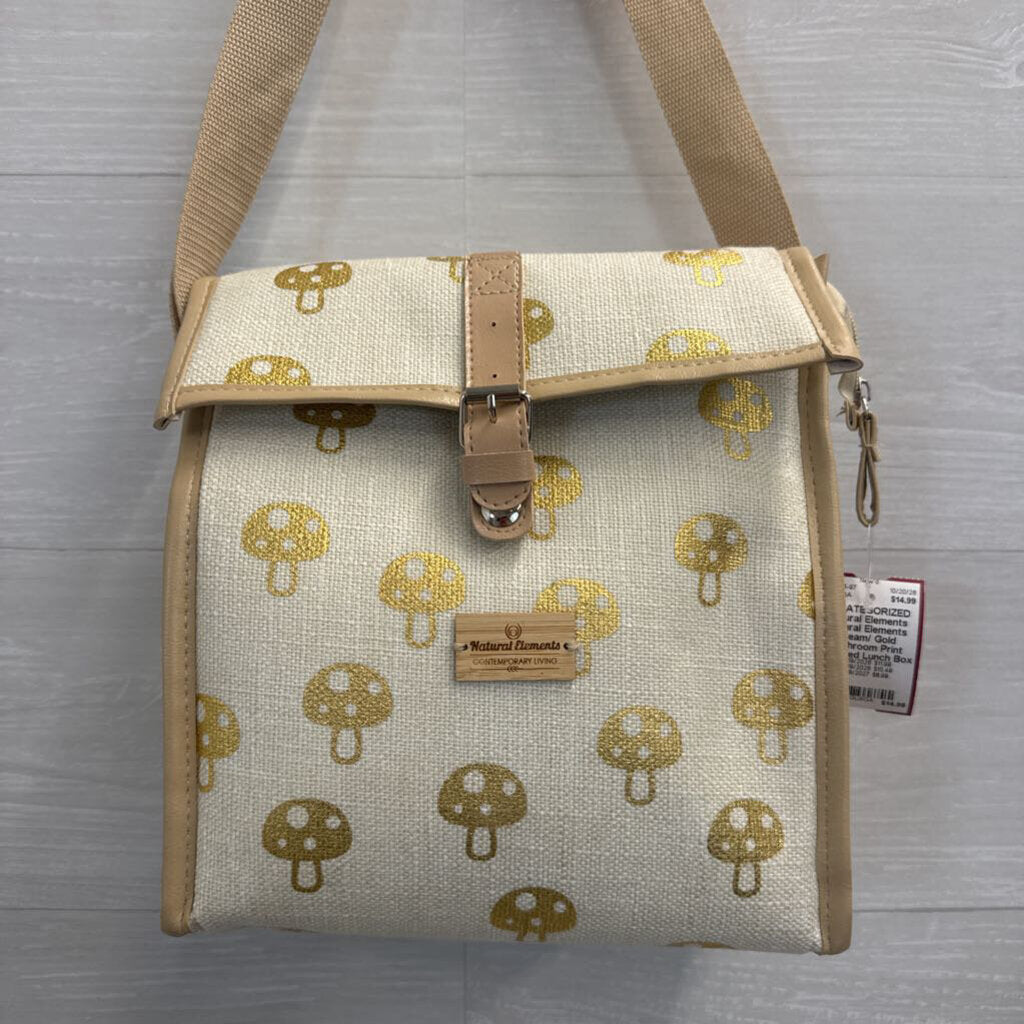 Natural Elements Cream/ Gold Mushroom Print Insulated Lunch Box