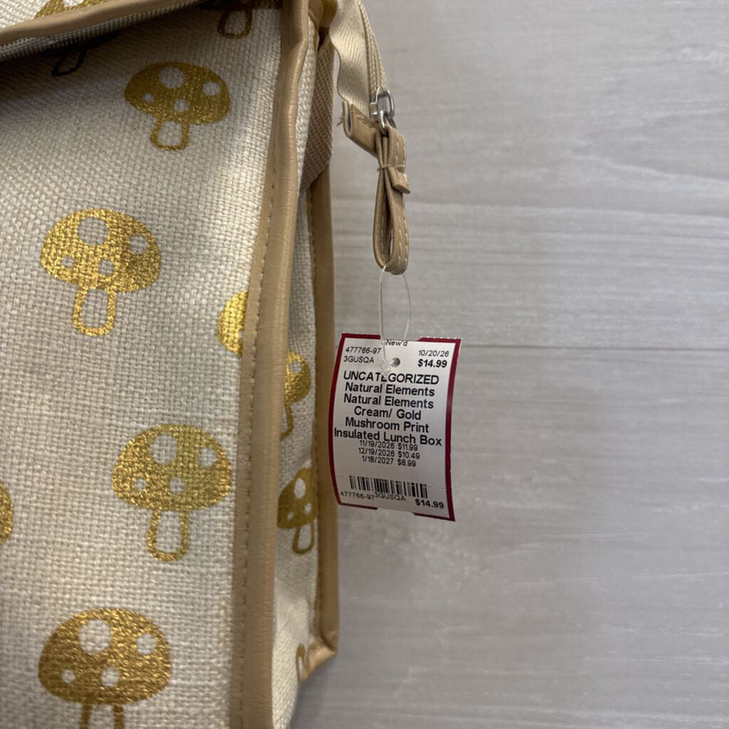 Natural Elements Cream/ Gold Mushroom Print Insulated Lunch Box