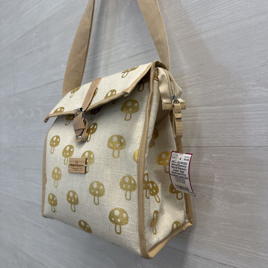 Natural Elements Cream/ Gold Mushroom Print Insulated Lunch Box