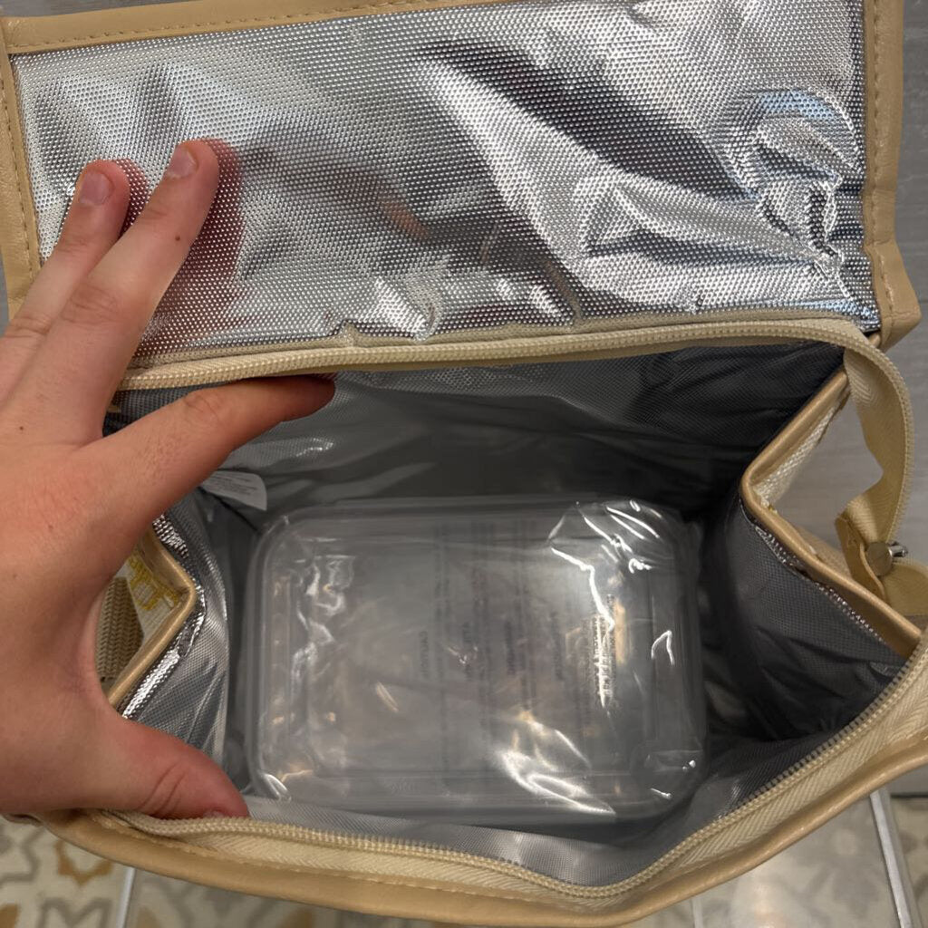 Natural Elements Cream/ Gold Mushroom Print Insulated Lunch Box