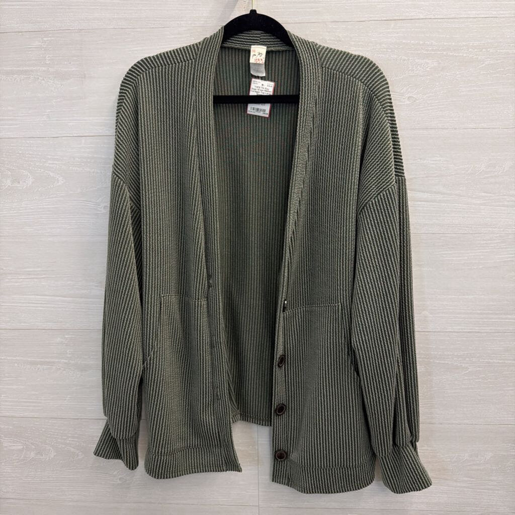 Sage Green Ribbed Cardigan Top Large