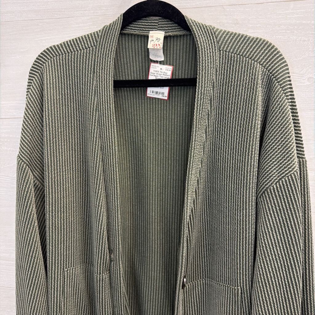 Sage Green Ribbed Cardigan Top Large