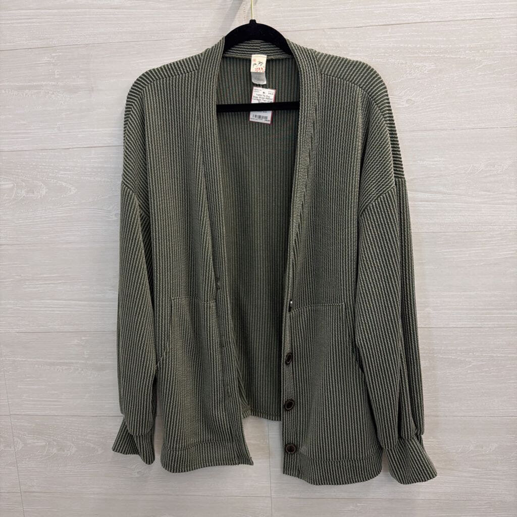 Sage Green Ribbed Cardigan Top Large