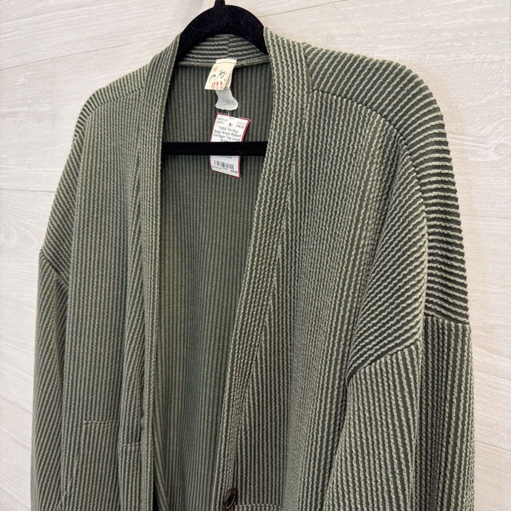 Sage Green Ribbed Cardigan Top Large
