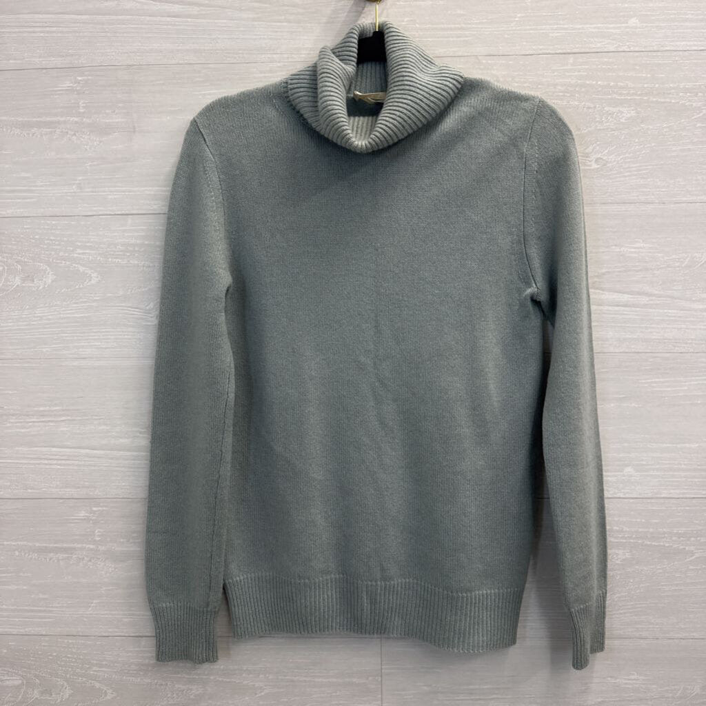 Chloe Blue Knit 100% Cashmere Turtleneck Sweater Medium