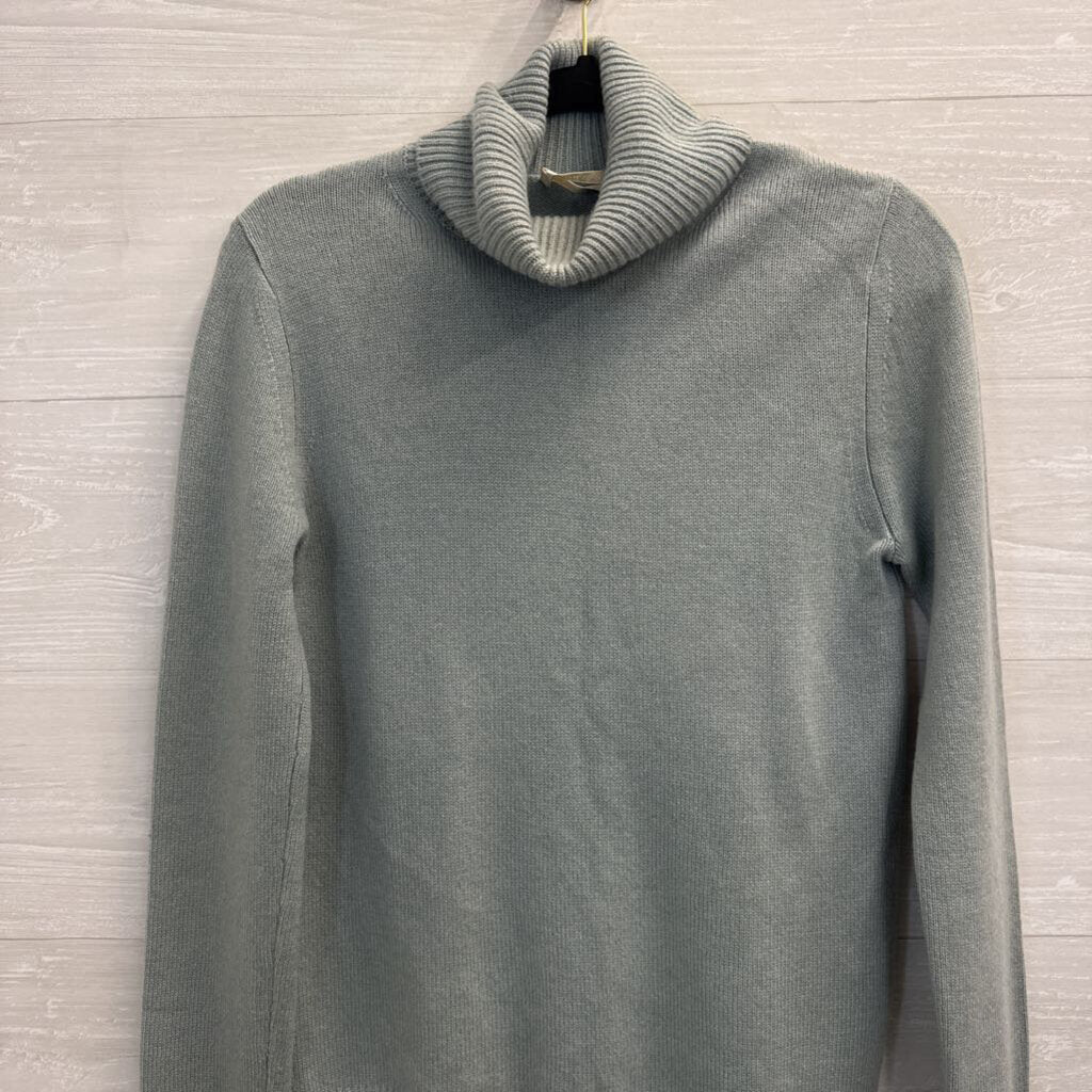 Chloe Blue Knit 100% Cashmere Turtleneck Sweater Medium
