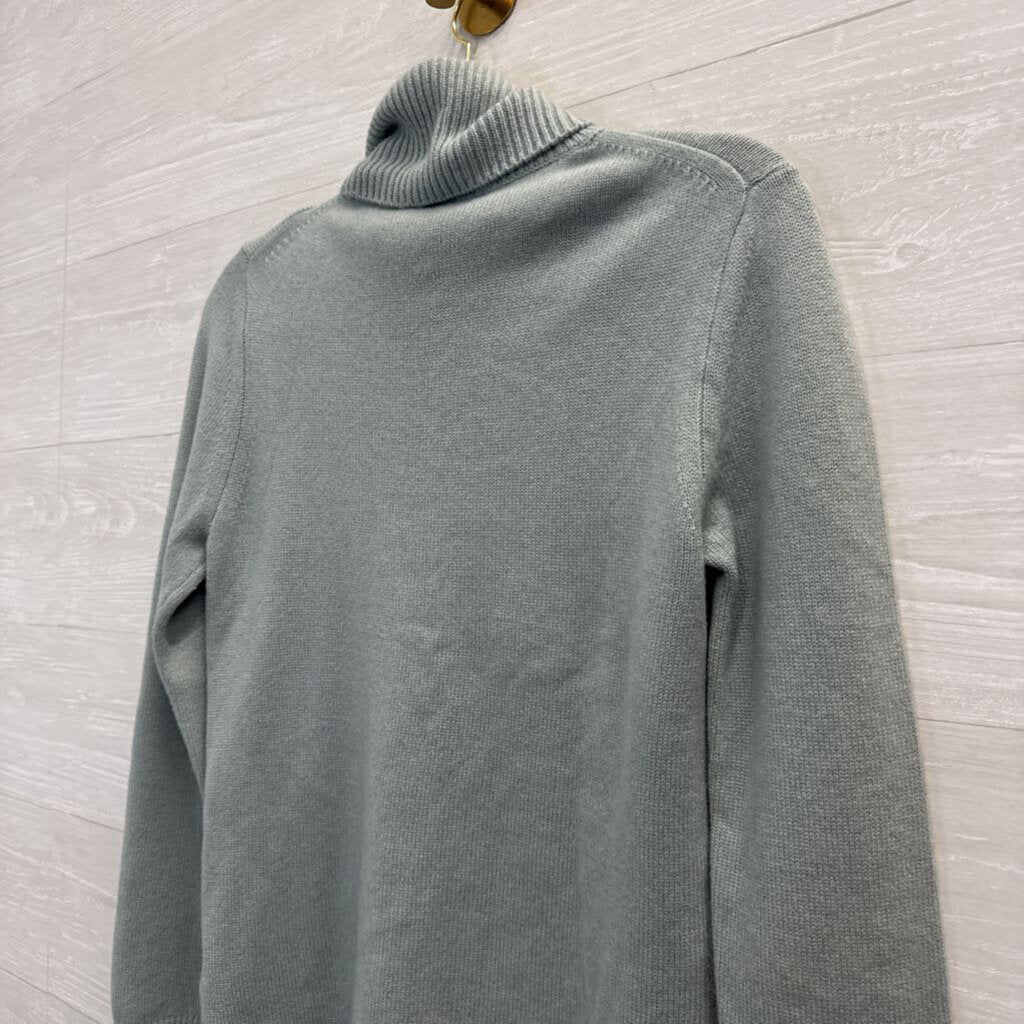 Chloe Blue Knit 100% Cashmere Turtleneck Sweater Medium