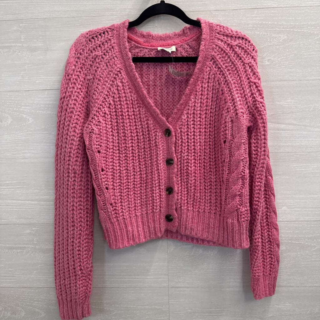 Sundance Pink Chunky Knit Cropped Cardigan Sweater Extra Small Petite