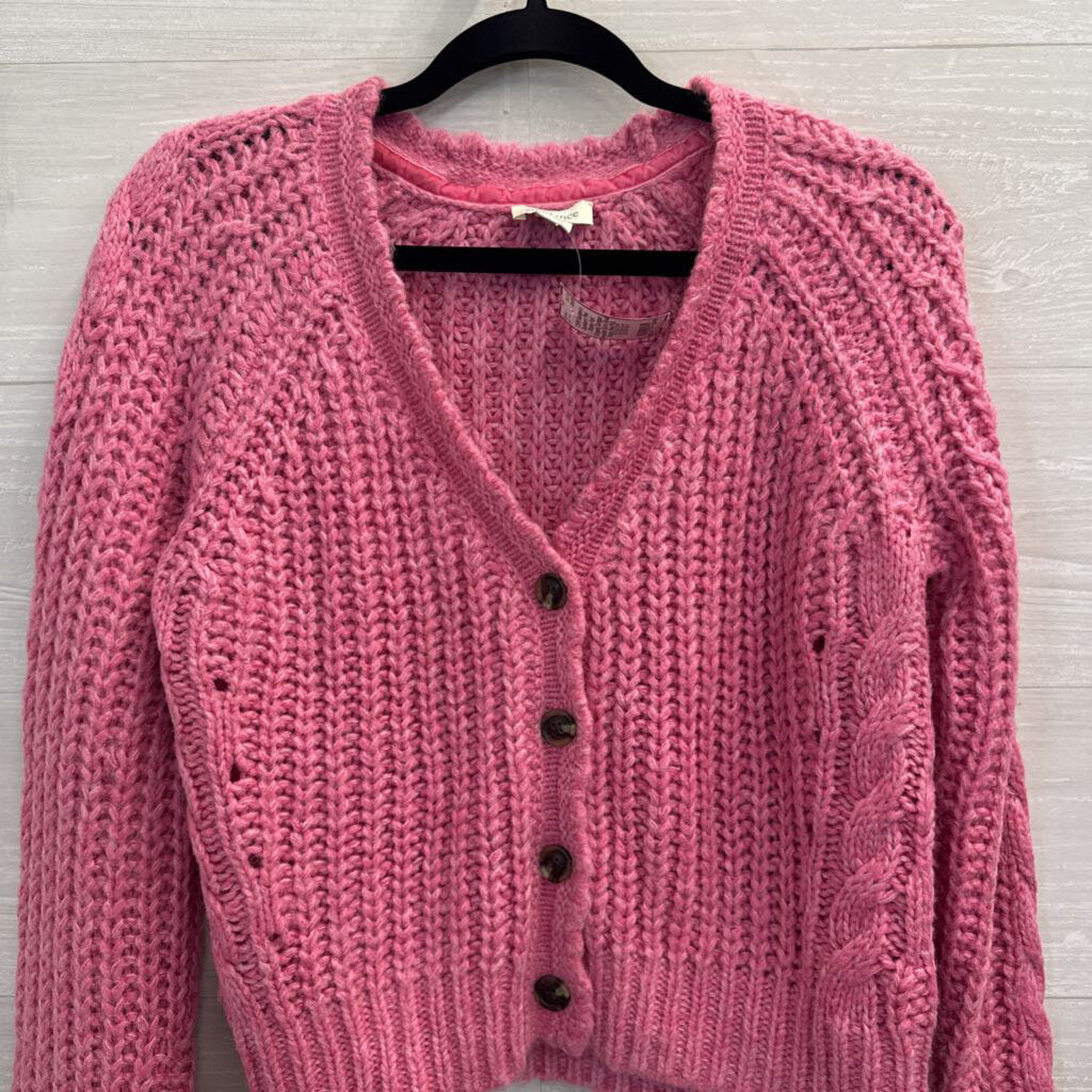 Sundance Pink Chunky Knit Cropped Cardigan Sweater Extra Small Petite