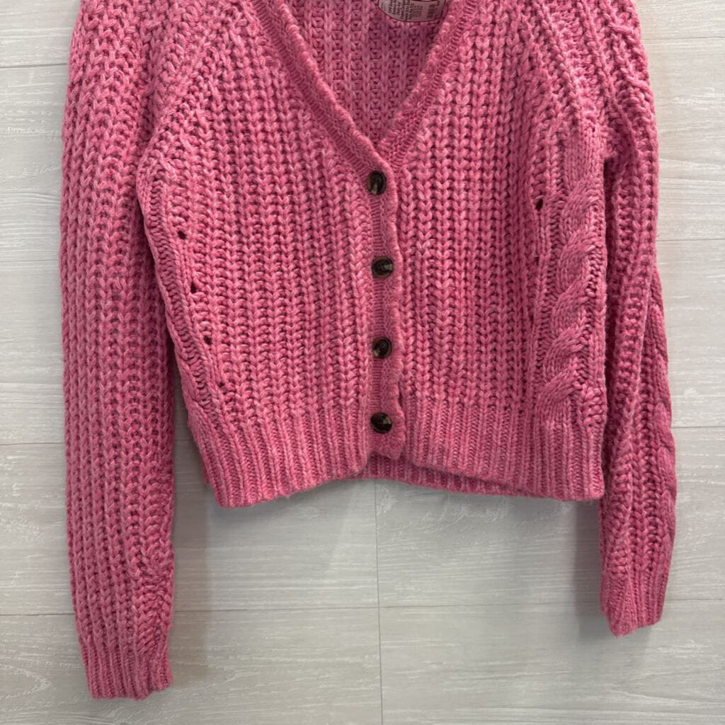 Sundance Pink Chunky Knit Cropped Cardigan Sweater Extra Small Petite