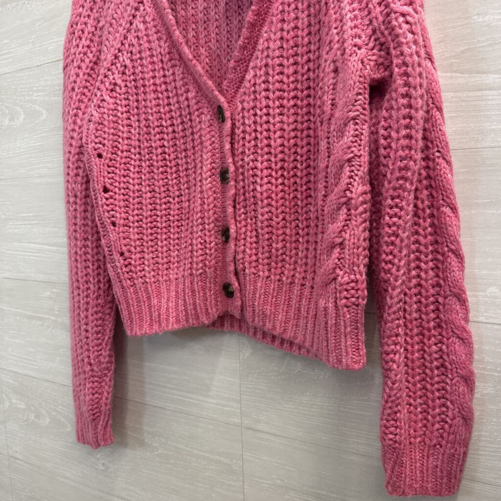 Sundance Pink Chunky Knit Cropped Cardigan Sweater Extra Small Petite