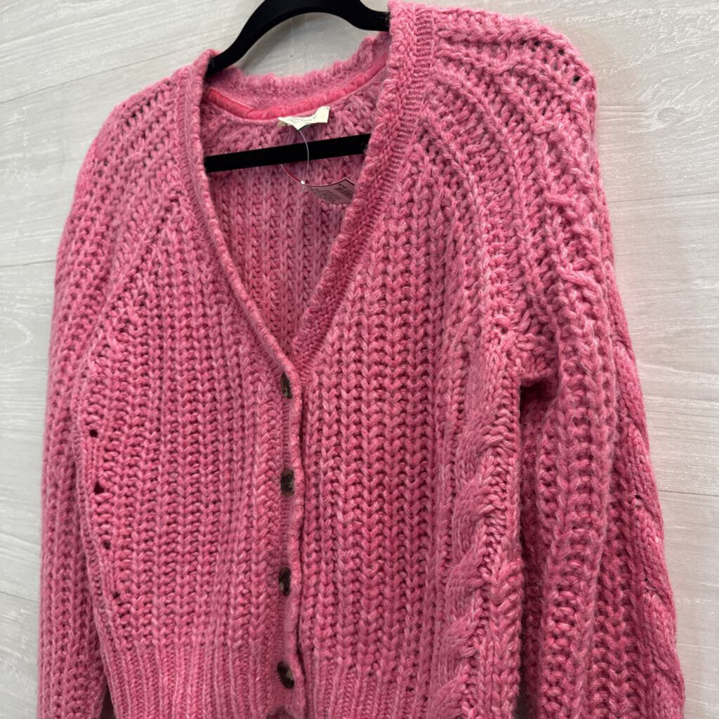 Sundance Pink Chunky Knit Cropped Cardigan Sweater Extra Small Petite